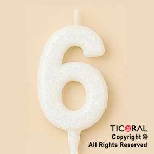 VELA NUMERAL CHICO 5.5 CM CON GIBRE BLANCO NUMERO 6 x 1